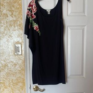 Black Dress with Floral Embroidery